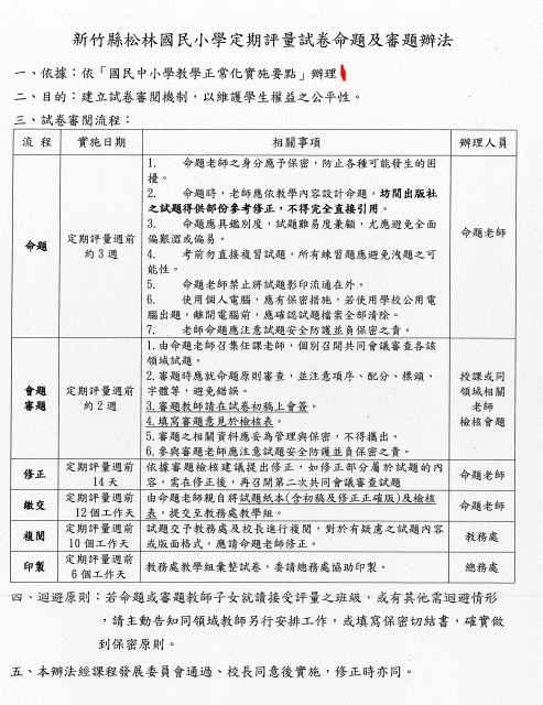 新竹縣松林國小定期評量出題暨審題辦法